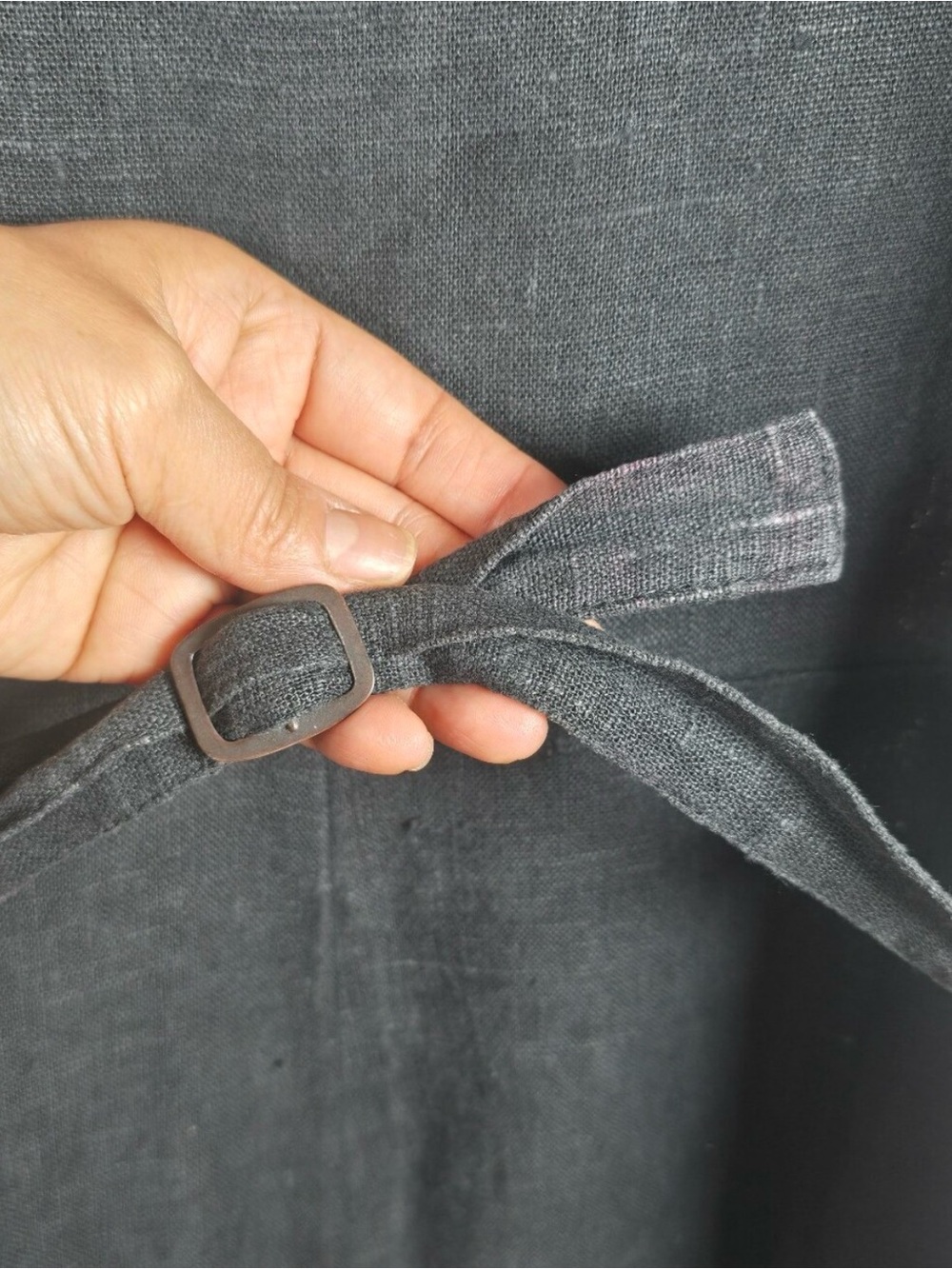 Vintage FLAX Jeanne Engelhart 100% Linen Grey Maxi Dress Button Front Pockets M - Picture 15 of 16